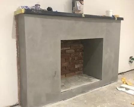 Polished concrete-effect fireplace surround